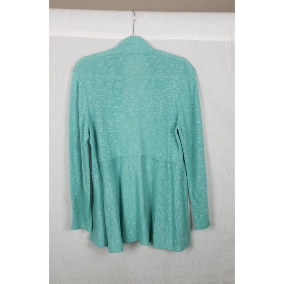Eileen Fisher Knit Cardigan Open M Slub Green Asymmetric Hem Linen Blend Casual - Picture 2 of 5